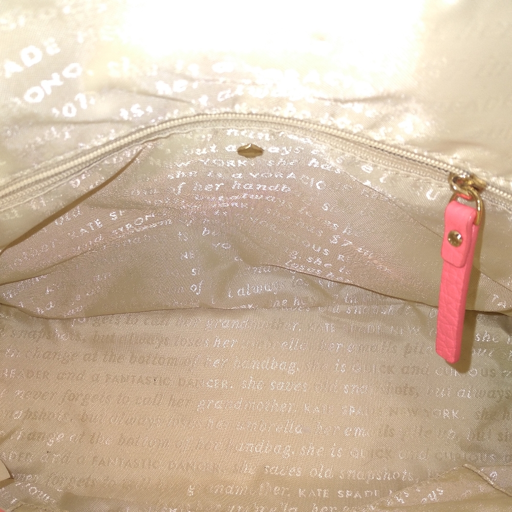 RARE Kate Spade Genuine Leather Pink & White Canvas Palm Tree Satchel Cr… - Picture 12 of 16